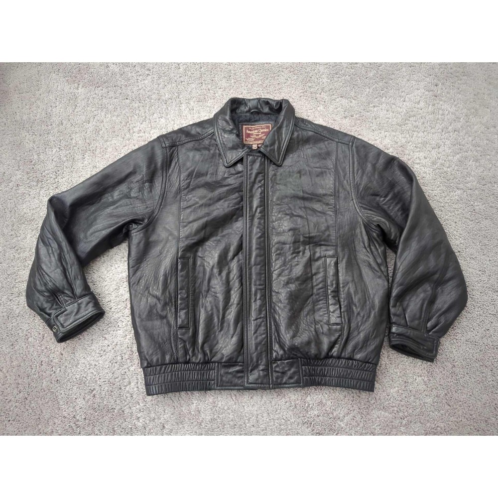 American Classics Colebrook Jacket Mens XL Black Leather Full Zip Bomber Classic